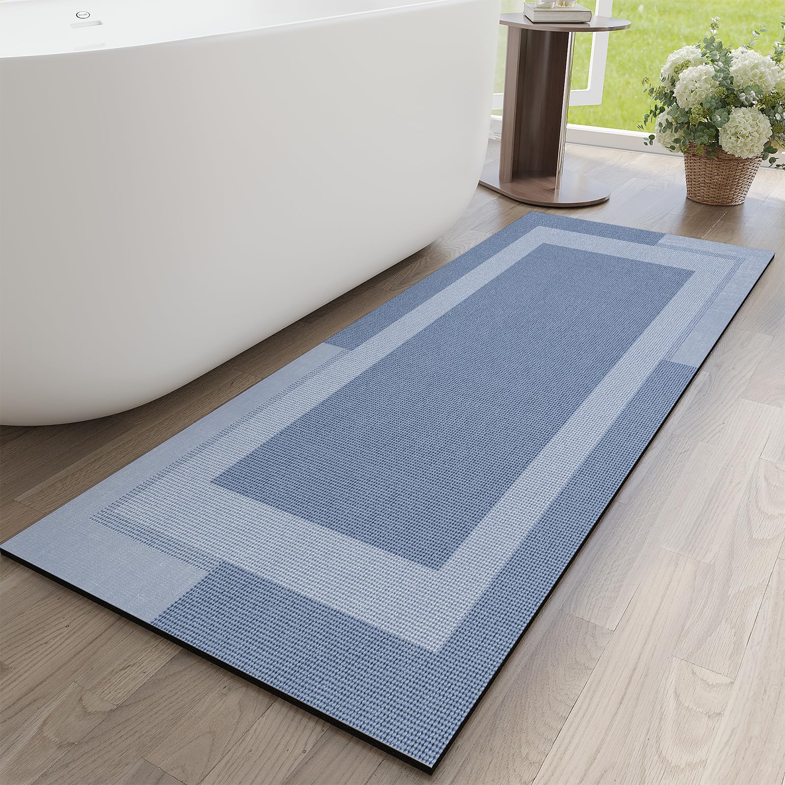 VIKAMA-alfombras antideslizantes para baño, alfombra con respaldo de goma súper absorbente de secado rápido, alfombra de baño de tierra de diatomeas, decoración del hogar: Azul / 400 mm x 800 mm