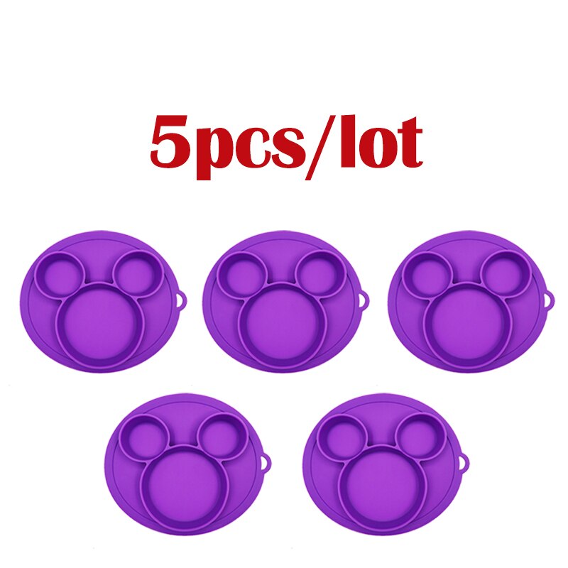 5 stuks/partij baby siliconen bordjes kinderkom borden babyvoeding siliconen kom baby silicagel borden kinder serviesgoed: Paars -5 stuks