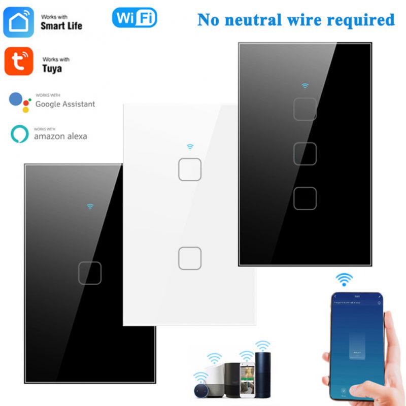 1/2/3/4gang 433RF Wifi Tuya Smart Light Switch Touch Panel US Touch Switch Wireless Wall Switches Tempered Glass Panel Universal