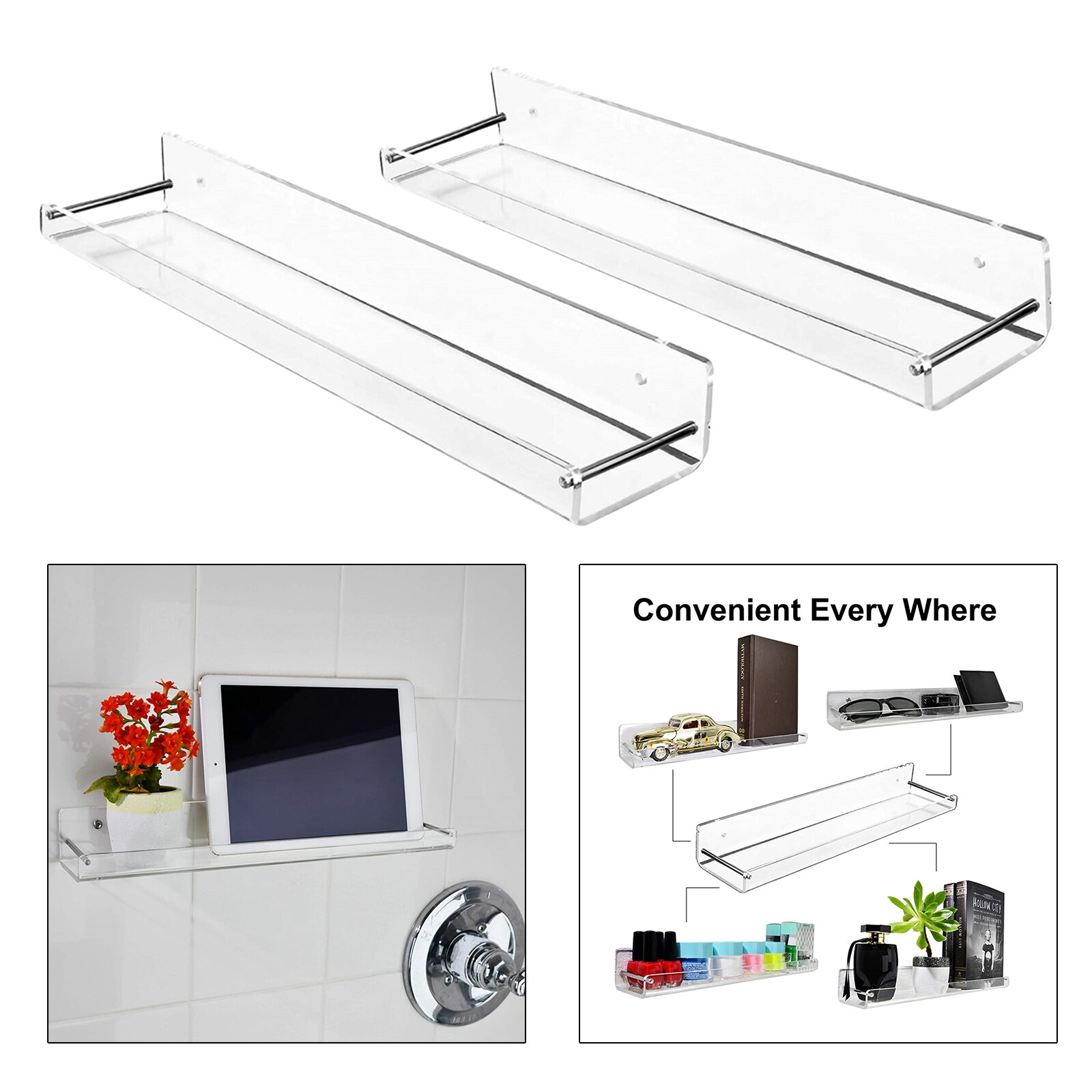 2pcs Clear Acrylic Wall Mount Hanging Shelf Display Rack Case Organizer for Action Figures