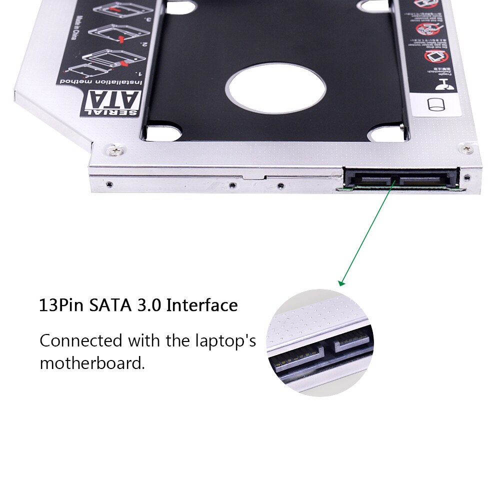 CHIPAL Universal Aluminum 2nd HDD Caddy 9.5mm for 2.5 Inch 2TB SATA 3.0 SSD Case Hard Disk Drive Bay for Notebook DVD CD ROM