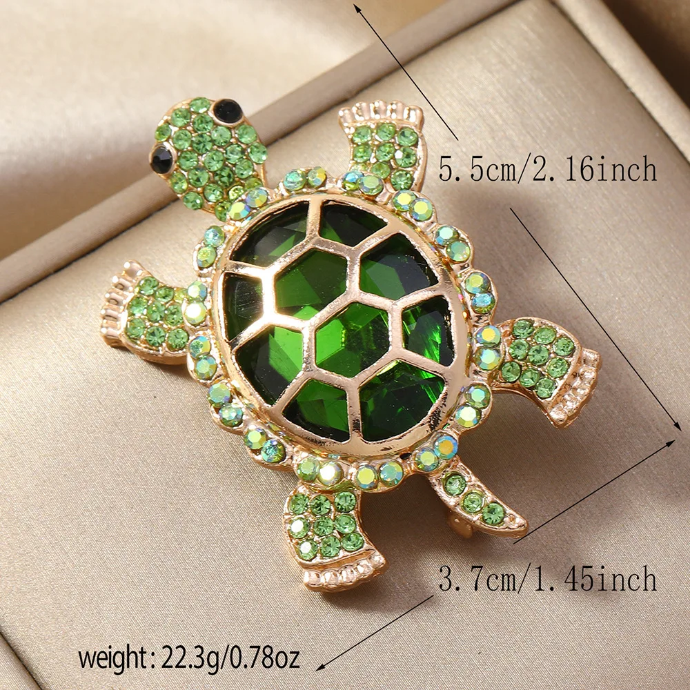 Crystal Turtle Brooches Vintage Metal Lapel Pin for Women Hat Scarf Backpack Badge Marine Animal Protection Souvenirs