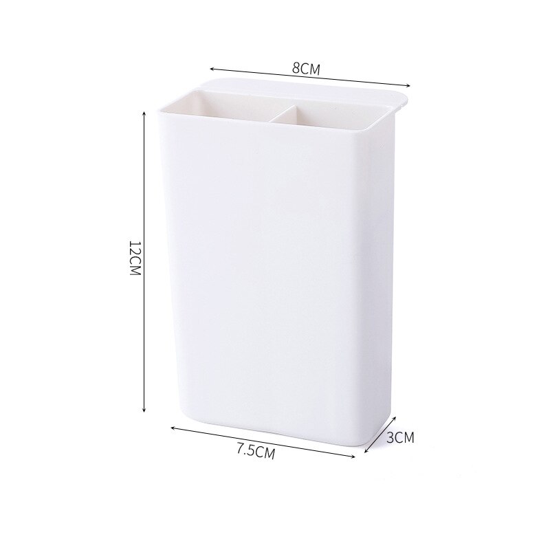 2/4 Grid Desktop Pen Holder Pasteable Hanging Storage Case Office School Plastic Box Desk Pen Pencil Makeup Brush Organizer: A white