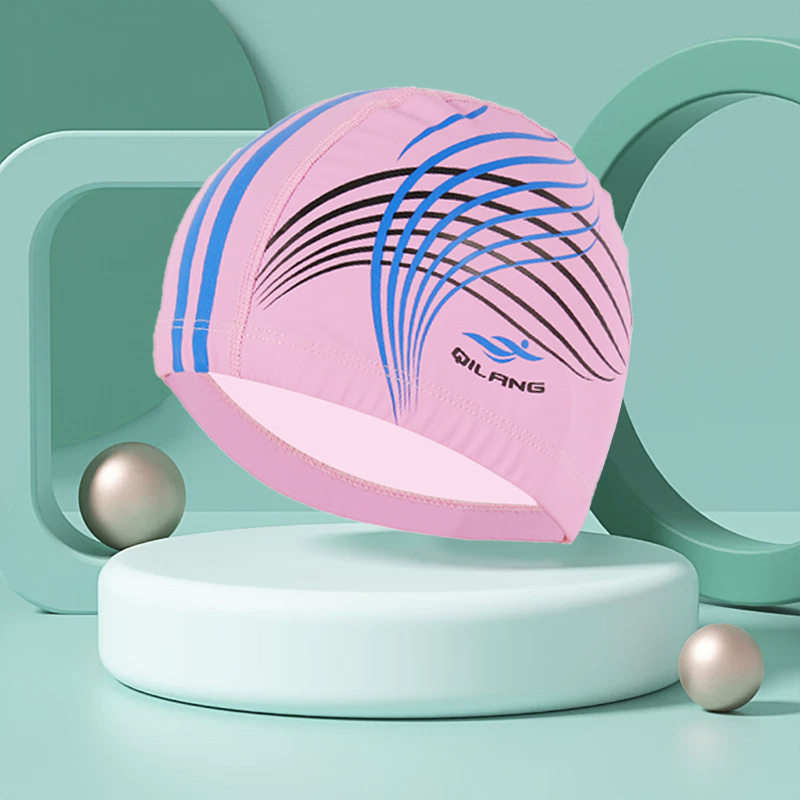 Touca de natação adulta moda impressa proteção de ouvido sem cabeça de corte cabelo longo boné de plutônio para homens e mulheres treinamento touca de natação: Azul