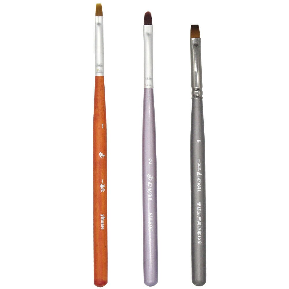Eval 3PCS Nail Art UV Gel Acrylic Brush Painting Brushes Nail Beauty Tool Round Flat wooden size #6 2# 1#