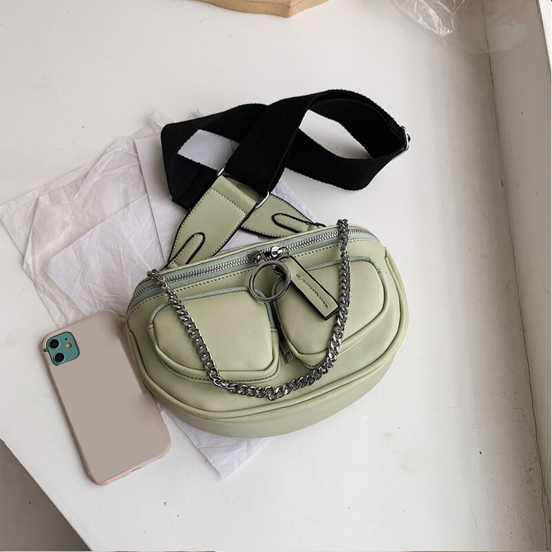 Vrouwen Mode Ketting Borst Schoudertassen Met Effen Brede Band Schouder Toevallige Reizen Messenger Bag Vrouwelijke Handtas