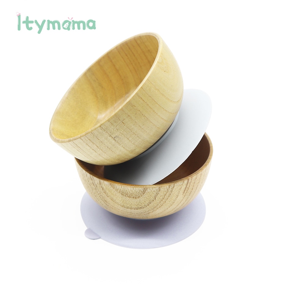 Baby Feeding Bowl Spoon Fork Food Tableware Kids Wooden Training Plate Silicone Suction Cup Removable Children's Dishes Goods