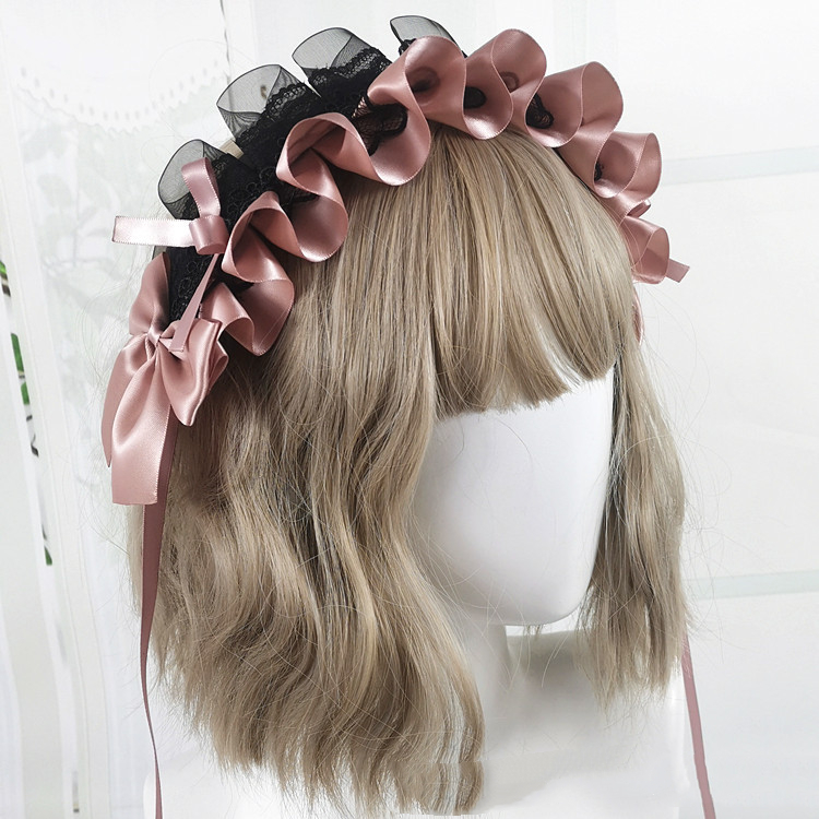 Diadema de Anime para niña, accesorio para el cabello de Lolita Maid con encaje de flores, Aro para el pelo de Cosplay, hecho a mano: Gris
