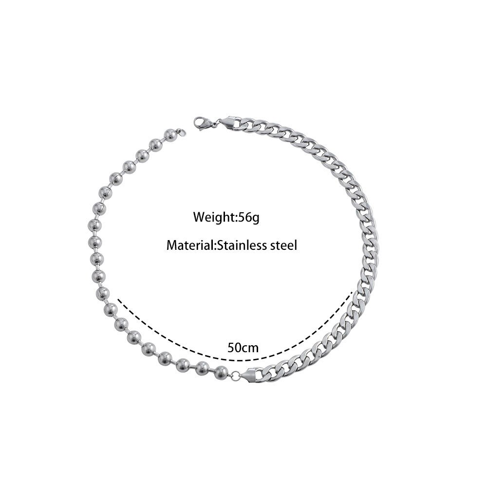 Titanium stalen cubaanse ketting met stiksels en kogelvormige schakels, coole ketting voor mannen en vrouwen, unisex, hiphop, streetstyle, veelzijdig, lief en cool.: Default Title