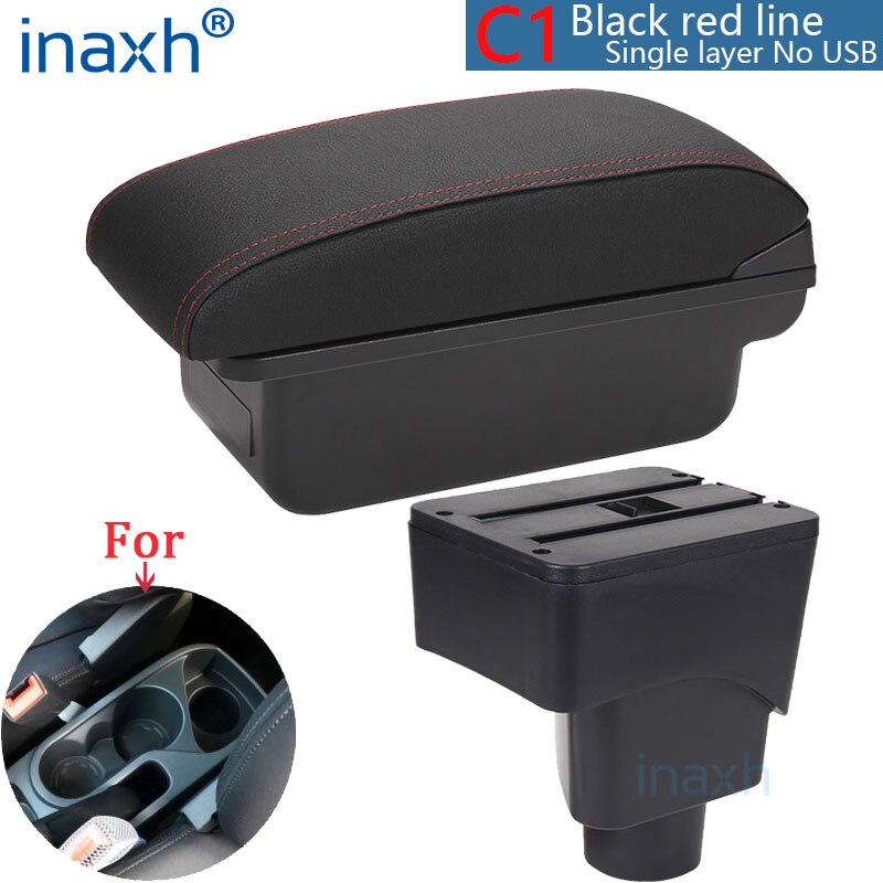 Accoudoir pour FORD EcoSport, pièces de rénovation, boîte de rangement intérieure 3USB, installation Simple, accoudoir de voiture: C1 Black red NO USB
