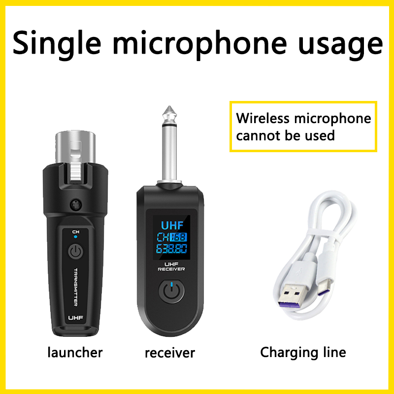 Wired to Wireless microphone Converter system transmitter and receiver for Dynamic Microphone Guitar Audio Mixer PA System: black