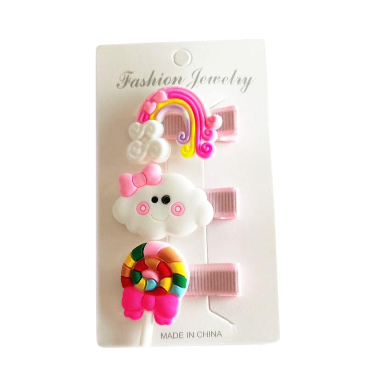 3Pcs/Set Children Baby Girl Toddler Cartoon Lollipop Rainbow Cloud Shape Hair Clip Mini Barrettes Party Kids Hairpins