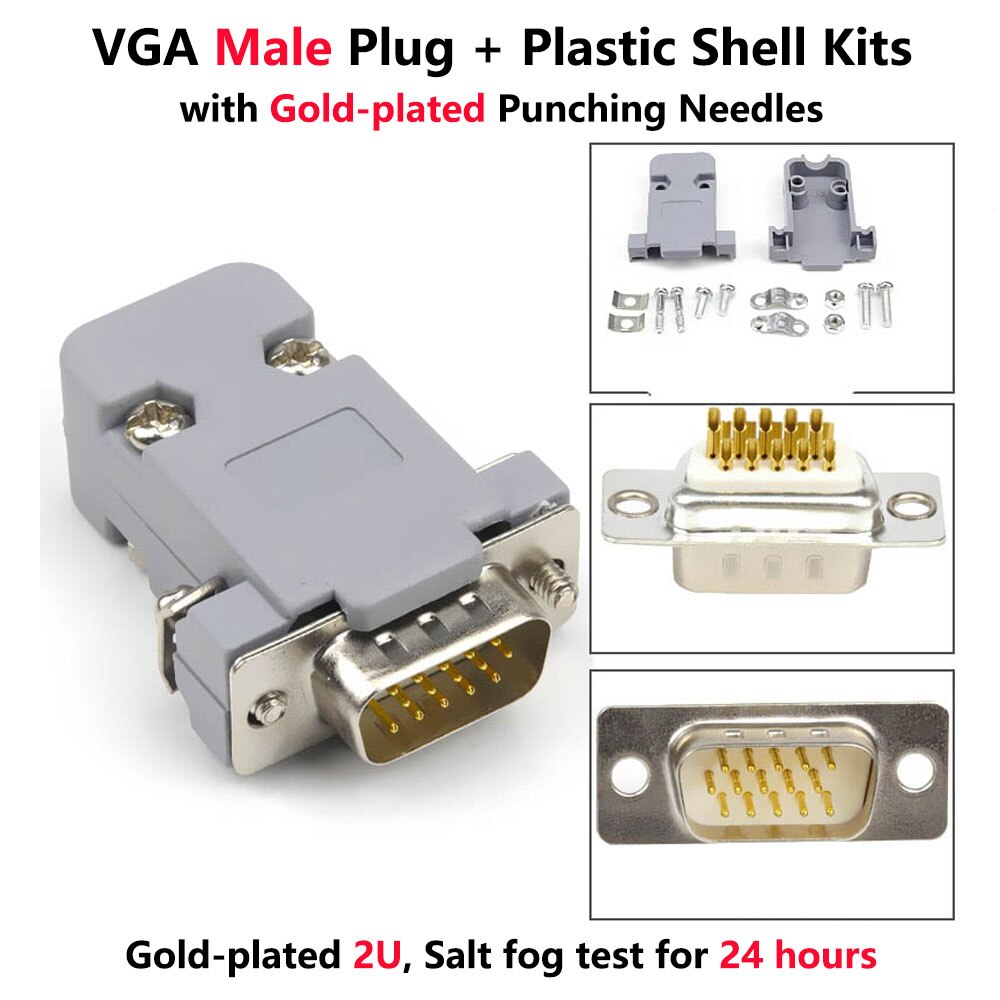 DB15 15 gat pin 3 rijen Parallel Vga-poort Adapter man vrouw plug socket Soldeer Gelast Connector + Plastic Shell cover