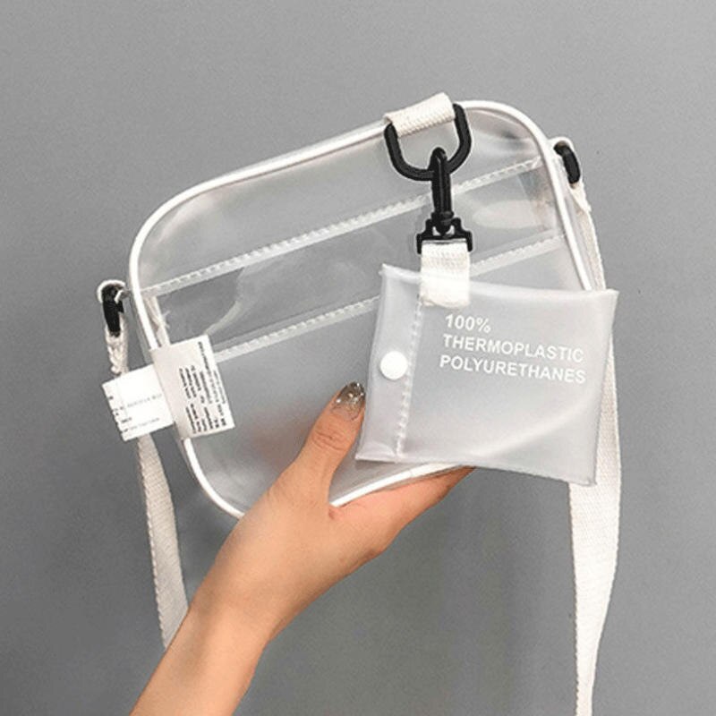 Causual PVC Transparant Clear Vrouw Crossbody Tassen Schoudertas Handtas Jelly Kleine Telefoon Tassen Brede Bandjes Flap: Default Title