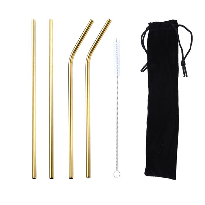 4Pcs Drinking Straw 304 Stainless Steel Straws Reusable Straws Eco Friendly Straight Straw Metal Straw Drinks Bar Accessories