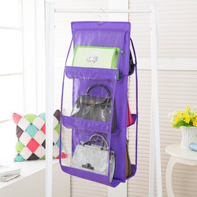 Hanging Handbag Organizer Soft Foldable Dust-Proof Storage Holder Bag Wardrobe Closet Wardrobe Storage Bag Storage: purple