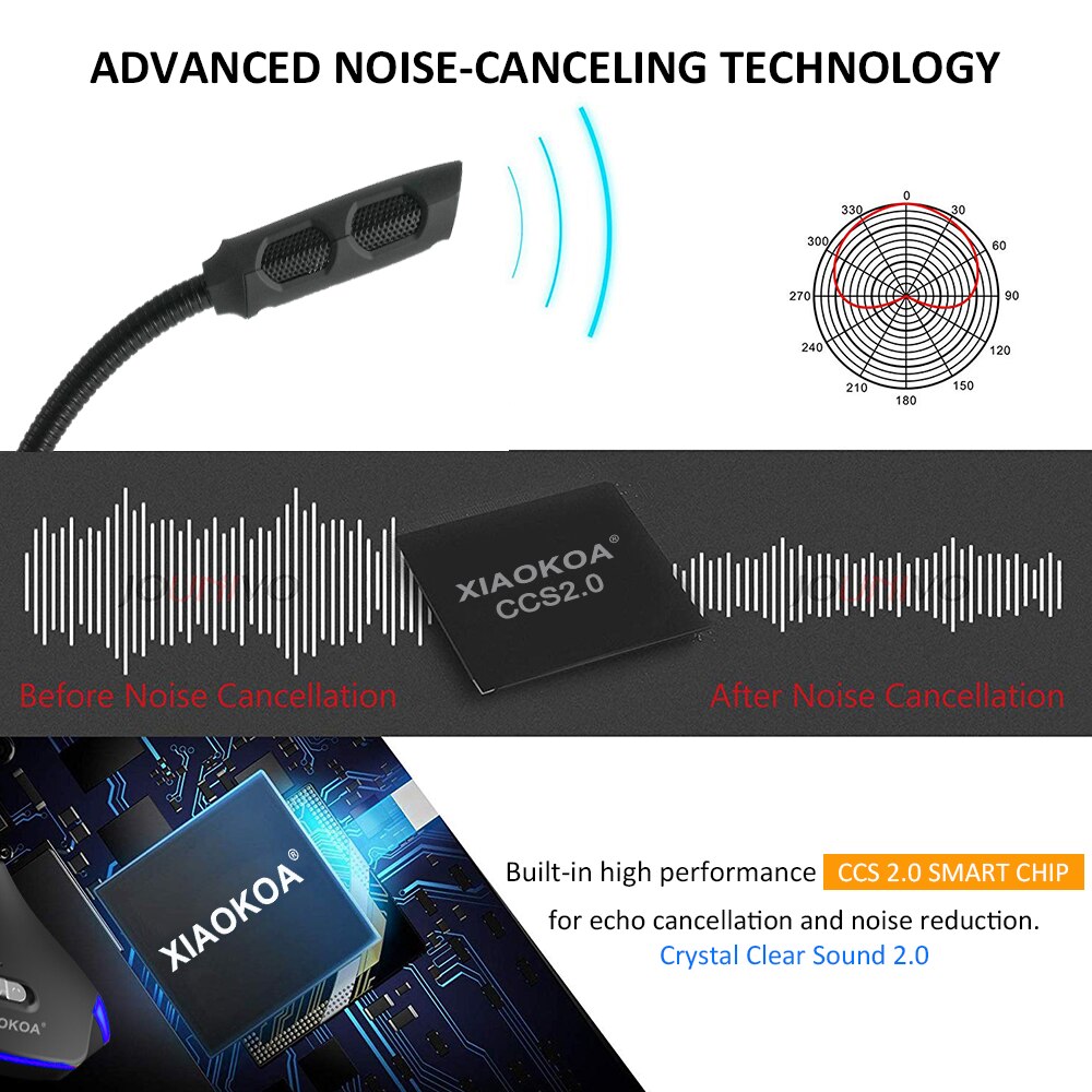 XIAOKOA CK Flexible USB Condenser Microphone for Computer With led light for Recording Gaming Chatting computer microphones