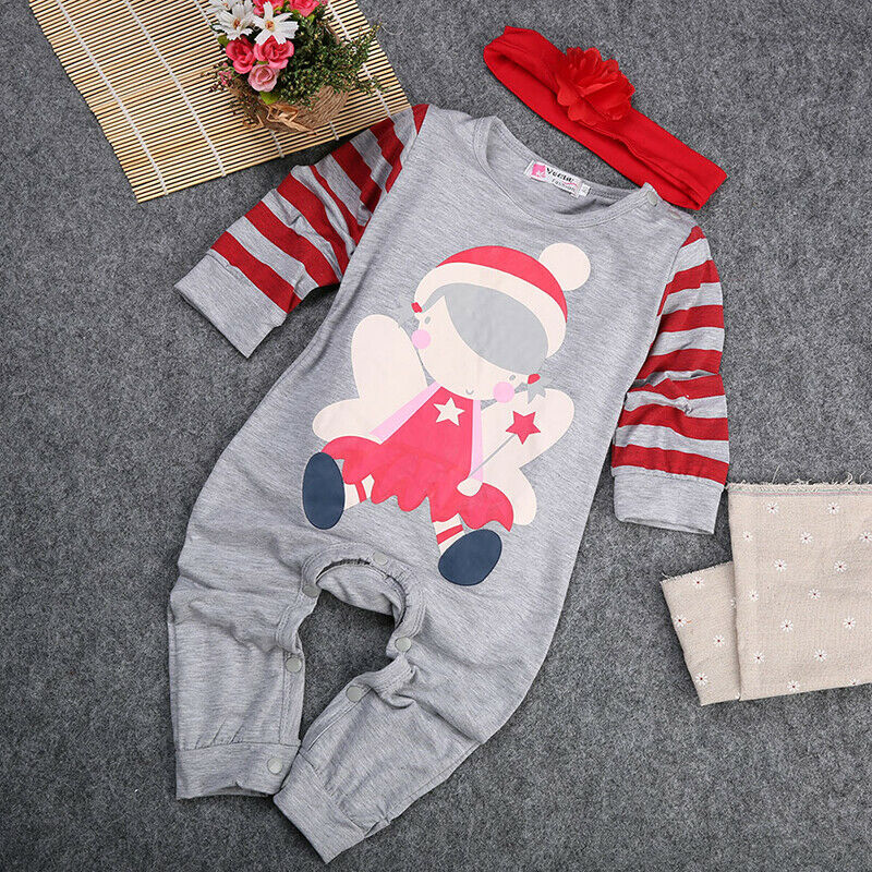 Newborn Unisex Kid Boy Girl Rompers Christmas Striped Long Sleeve Print Jumpsuit Romper Xmas Outfit Set