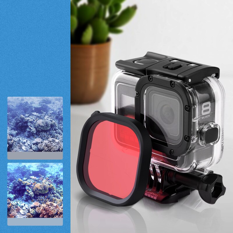 Kit de filtros de lente de Snorkel Magenta roja, filtro de Color rojo para GoPro HERO 8, supertraje negro, carcasa original, accesorios