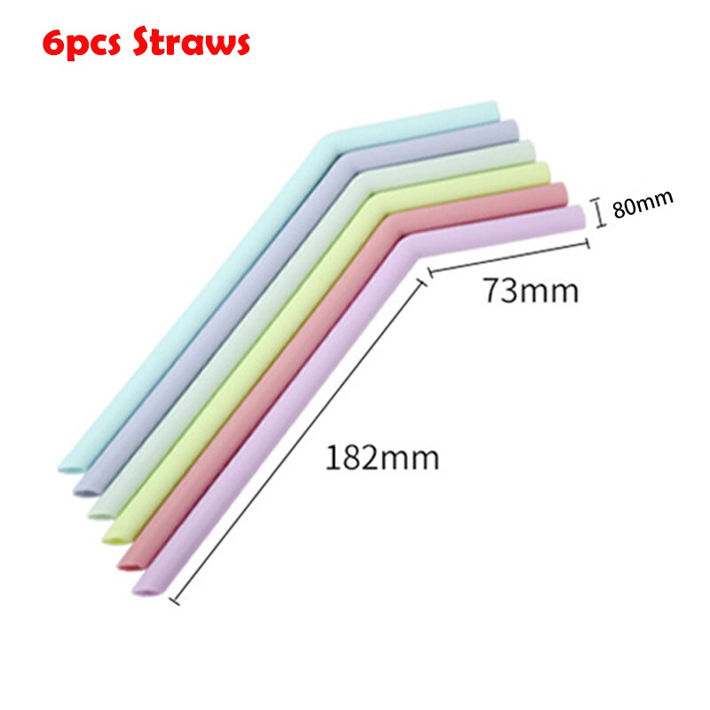 6Pcs Reusable Silicone Drinking Straws Drinkware Kawaii Accessories Eco Friendly Products With Cleaning Brushes Party Straws: 6pcs random color B