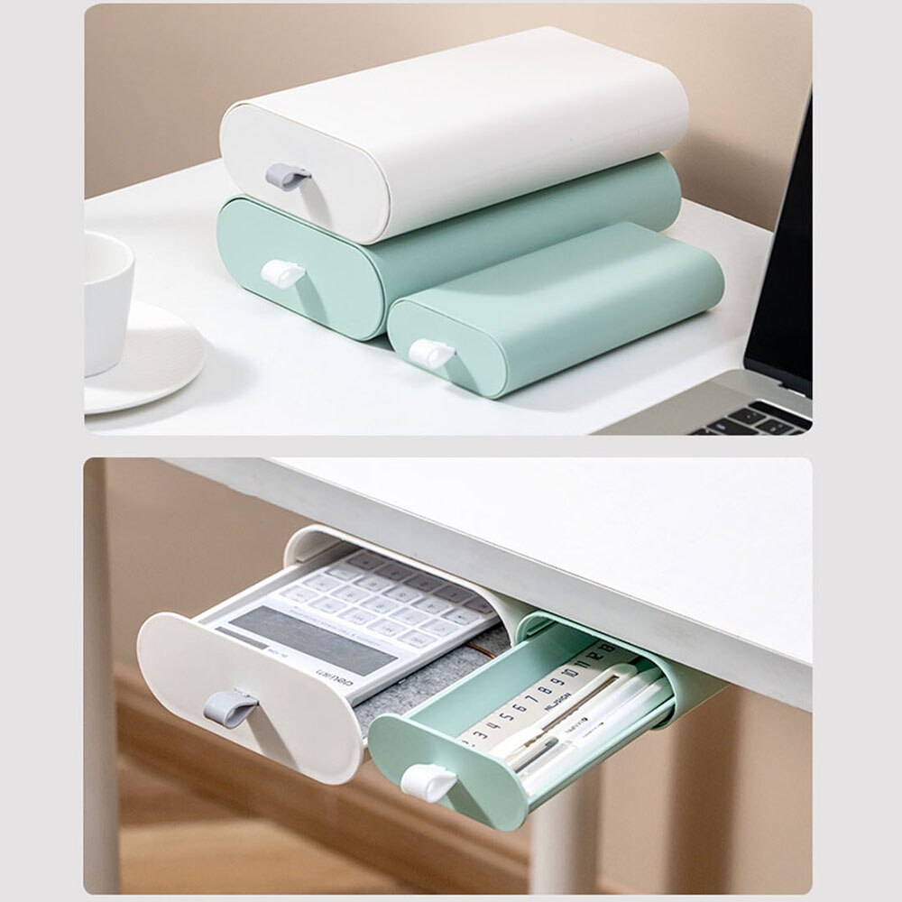 Under The Desk Storage Box Invisible Drawer Paste Office Desk Bottom Finishing Box Dormitory Desktop Stationery Box Cosmetic Box