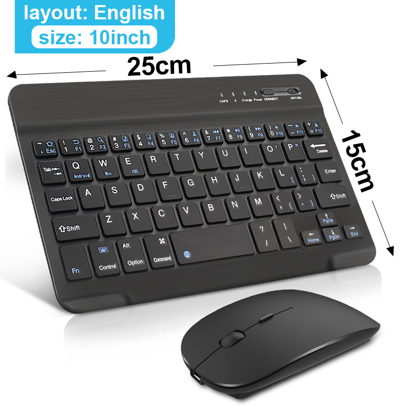 Klawiatura Bluetooth bezprzewodowa klawiatura i mysz hiszpańska Mini rosyjska klawiatura do ipada telefon Samsung Tablet ipad pro 11 air 2020: Black English