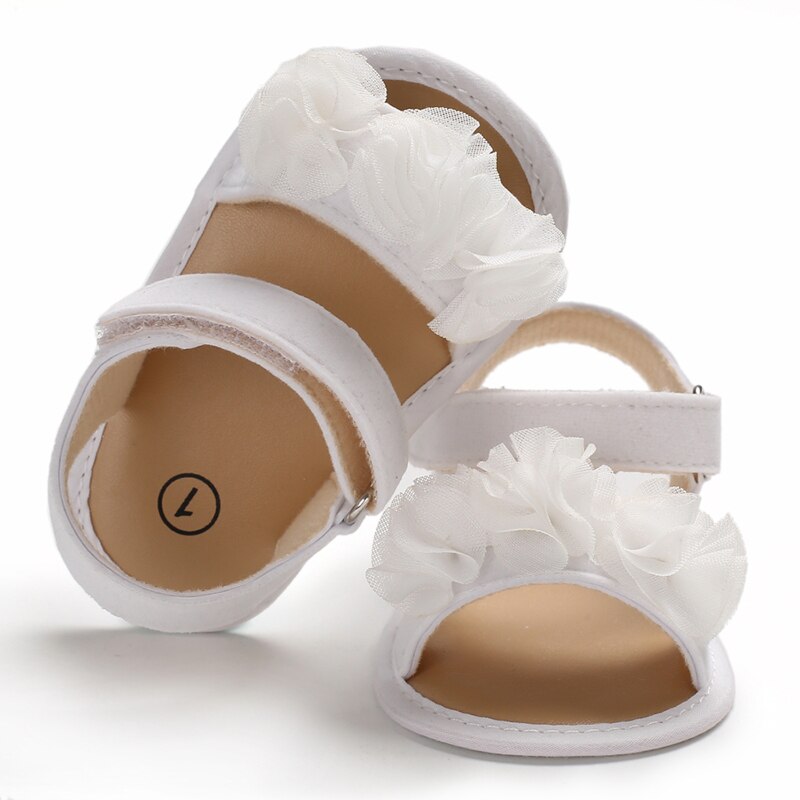 Zomer Zoete Meisje Bloem Sandalen Baby Peuter Zachte Zool Schoenen Prinses Kant Bloem Baby Meisje Schoenen Platte Zool 0-18 M: WHITE / 0-6 months