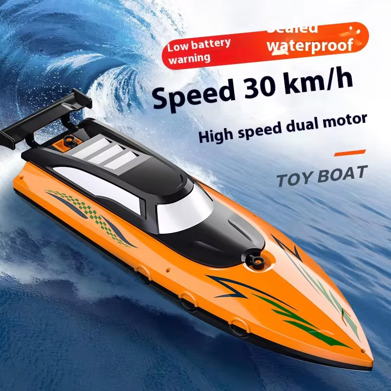 RC Boat with LED Lights, 2.4Ghz Full Size RC Boat, RC Boat for Pools and Lakes, 30 Minutes Run Time, Pool Toys: Orange