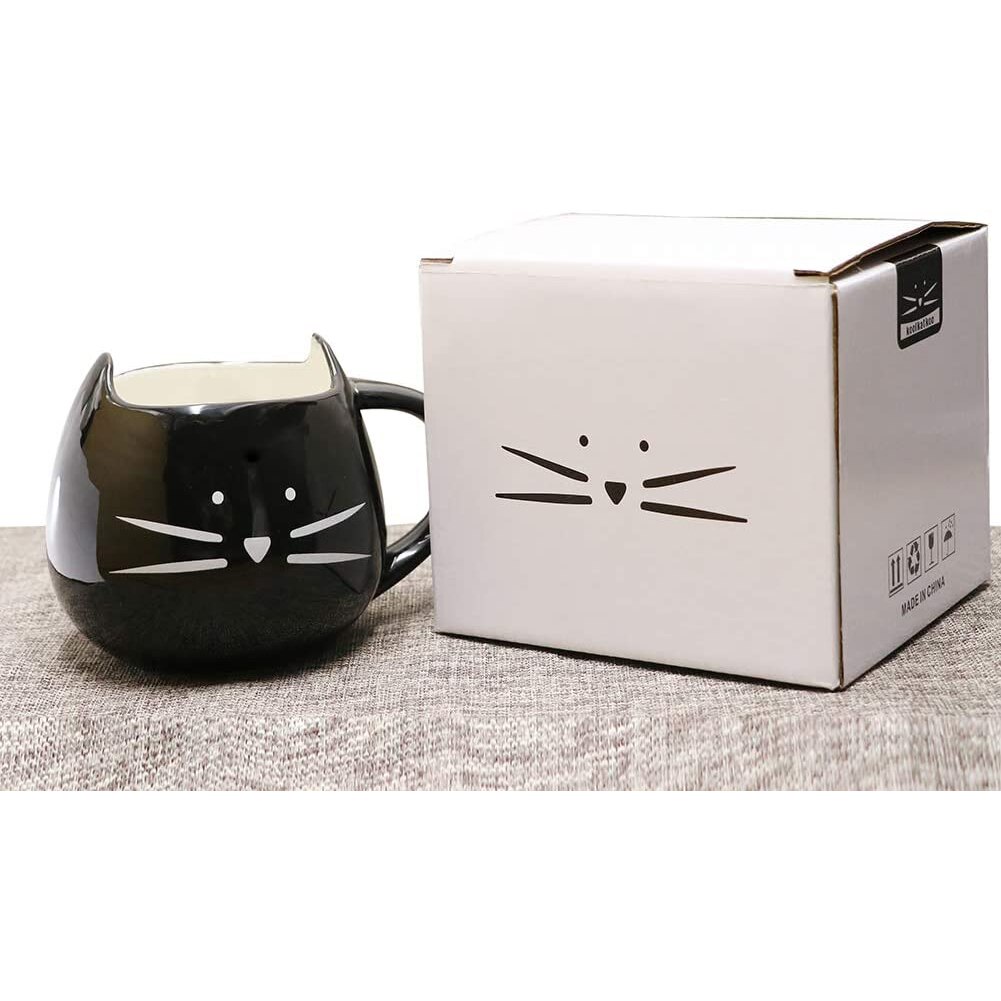 Cat Mug Cat Coffee Mug for Women Girls Cute Ceramic Meow Mugs for Cat Lover Tea Cup 12 oz White,Black