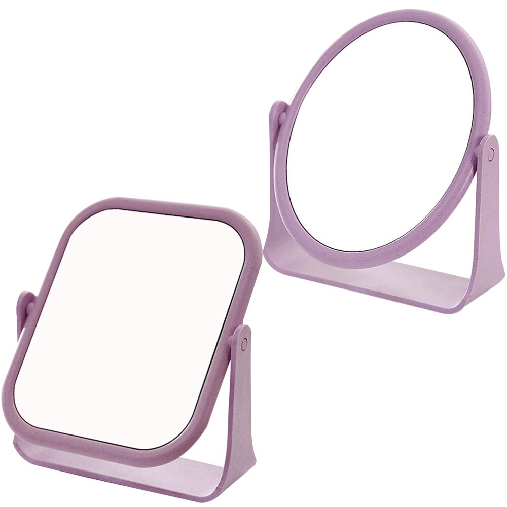 2 Stuks Make-Up Spiegels Dubbelzijdig Spiegels Draaibaar Cosmetische Spiegels Chic Desktop Dressoir Spiegels (1Pc Paars Ovale spiegel 1Pc Pur