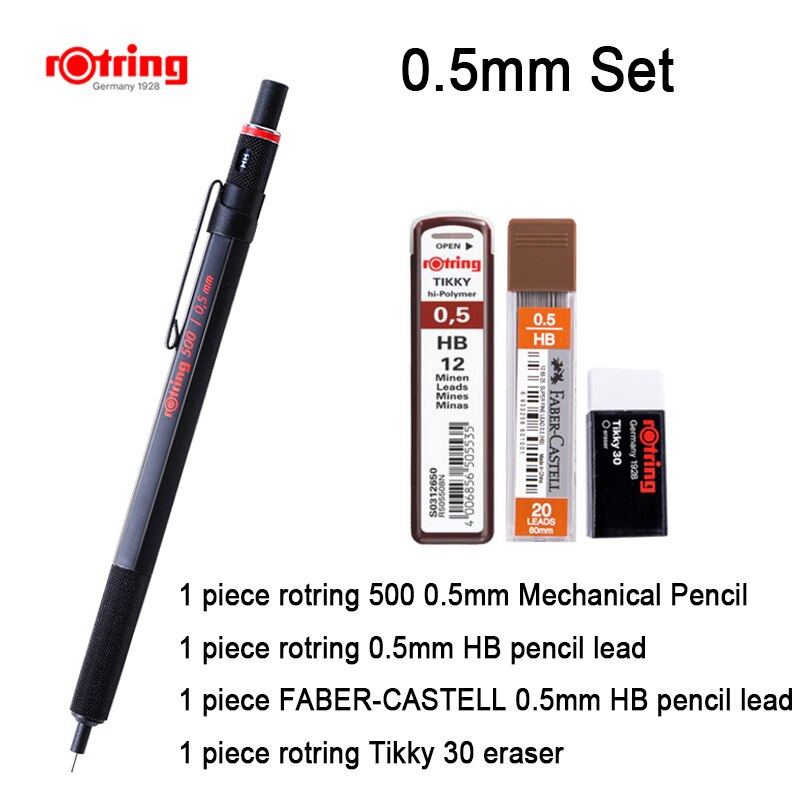 Rotring-portaminas de 500mm/0,5mm, portaminas de plástico con agarre metálico, 1 unidad: 0.5mm Set