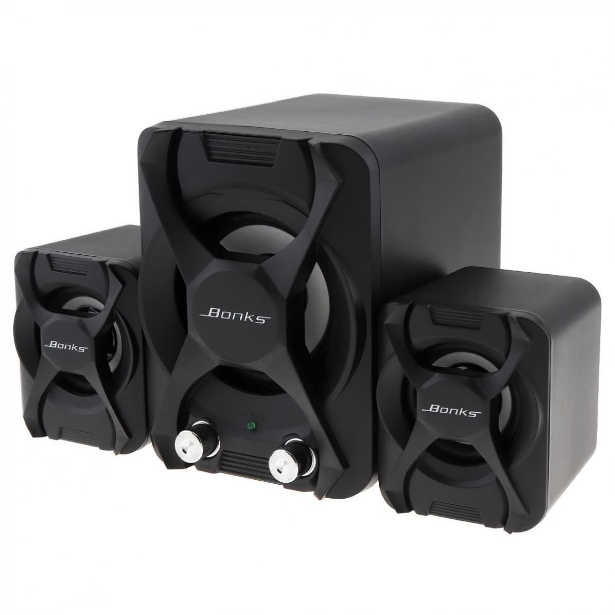 Bonks K2 Black Notebook Combination Subwoofer Speakers with Vigorous Bass Adjustment and Full-Frequency Volume Control Knob