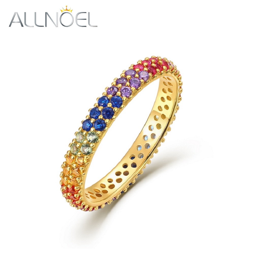 ALLNOEL Anelli impilabili in argento sterling 925 per le donne Arcobaleno Cristallo Cerchio completo Zircone colorato Fede nuziale Regali Gioielleria raffinata