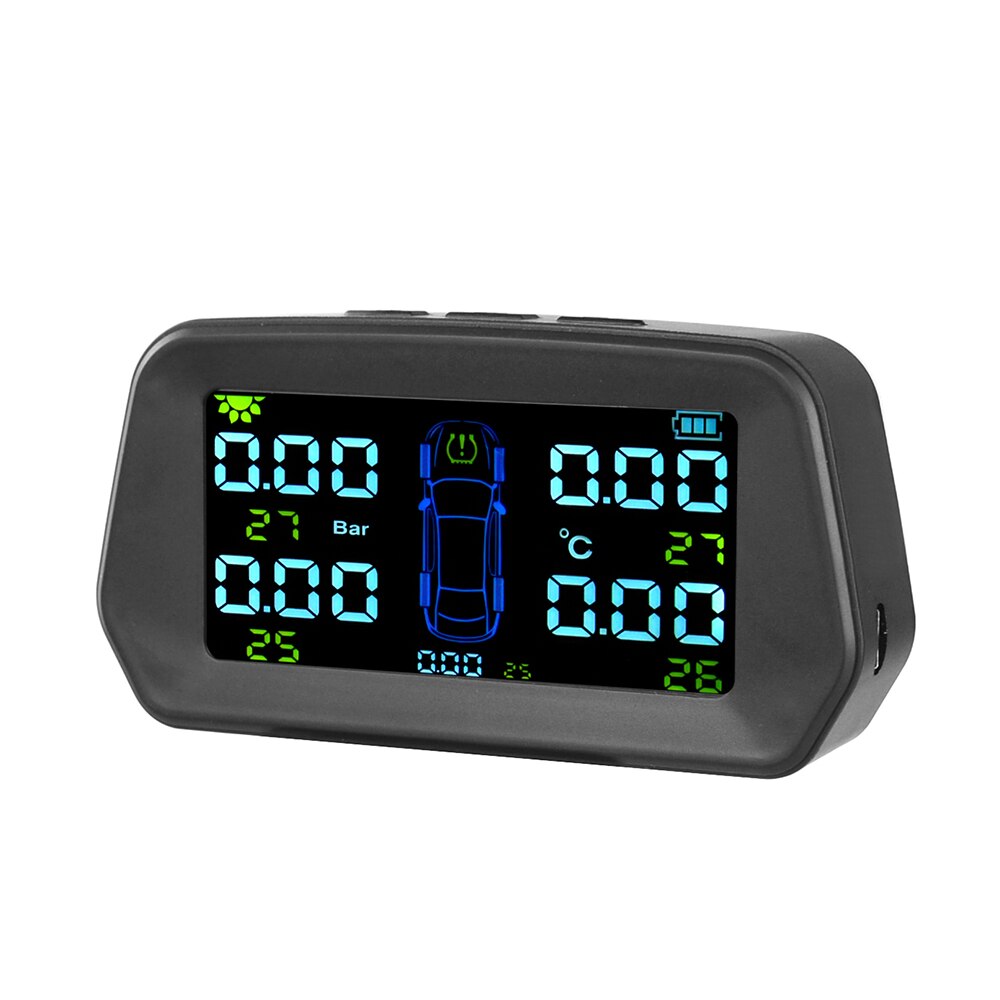 Tpms Bandenspanning Alarm Monitor Solar Power Tyre Pressure Monitoring System Met 4 Externe Sensoren Auto Alarm Security
