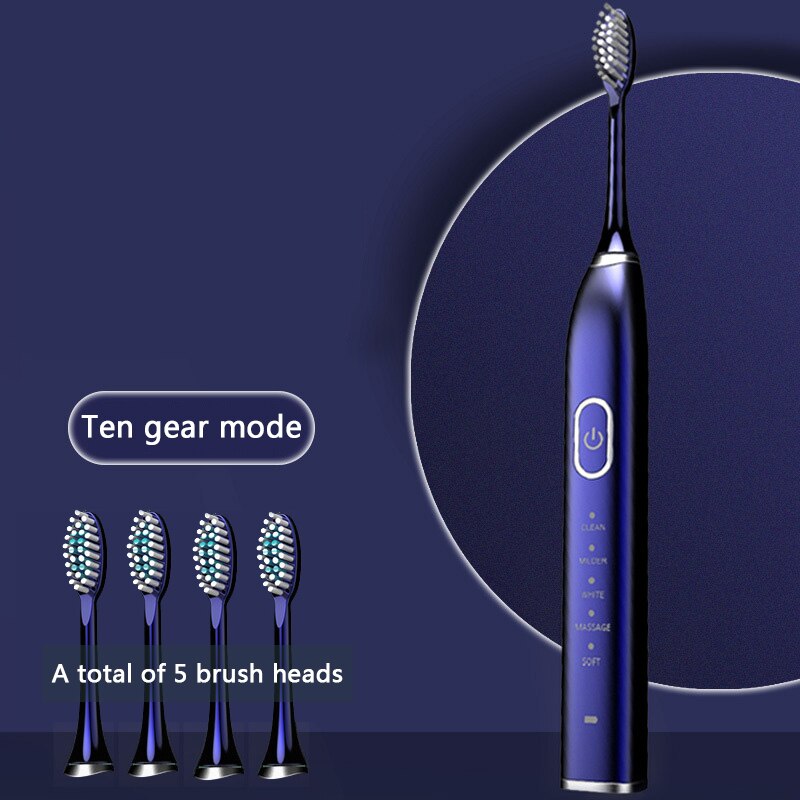 Xiaomi mijia escova de dentes elétrica ultra sônica adulto cronometrado 5 modo carregador usb recarregável substituição conjunto cabeça: Blue 5 Brush Head