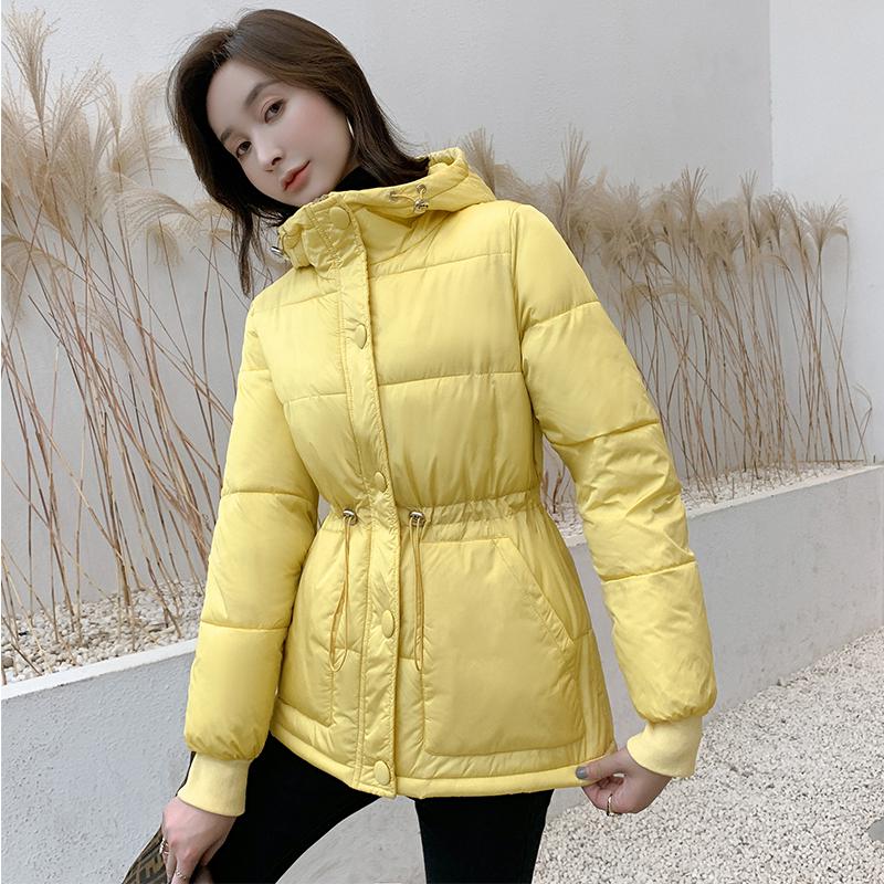 Fitaylor invierno algodón acolchado Chaquetas cortas Abrigo con capucha simple Breasted Abrigos Mujer Casual talla grande algodón lindo ropa de abrigo: Yellow / XXXL