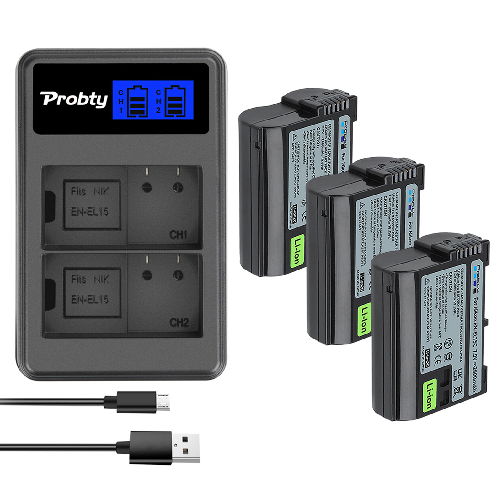 2800mAh EN-EL15A EN-EL15C EL15 EN EL15 Battery + LED Charger for Nikon D500, D610, D750, D800, D810, D850, D7000, D7100, D7500: RED