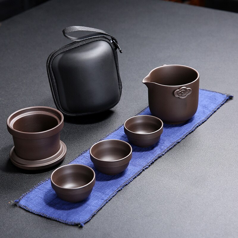 Purple Sand Tea Set Chinese Kung Fu Travel Tea Sets Purple Portable Teapot Set Outdoor Gaiwan Tea Cups of Tea Ceremony Teacup: 02