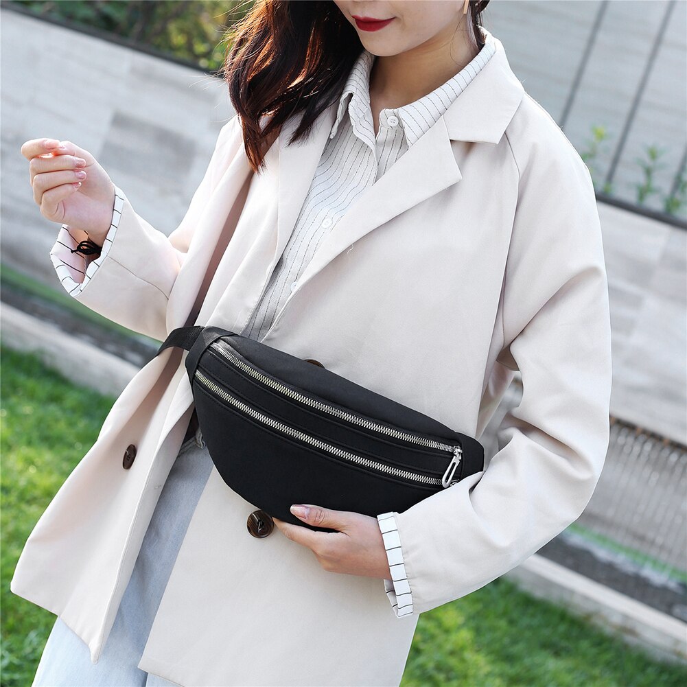 Brand Women Double Zippers Suede Waist Fanny Pack Belt Bag Waterproof Chest Pouch Travel Hip Bum Bag Lady Phone Pouch Bolsas