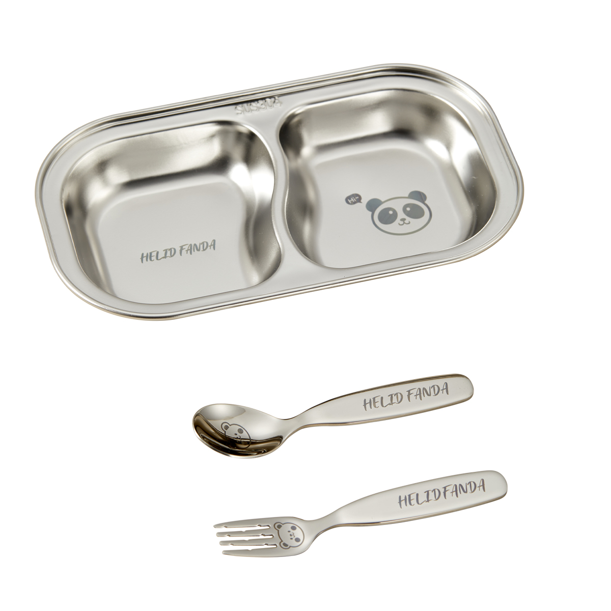 WORTHBUY Stackable 304 Stainless Steel Dinner Plate Kid Divided Dining Plate Cute Snack Tray With Compartments Kitchen Tableware: green