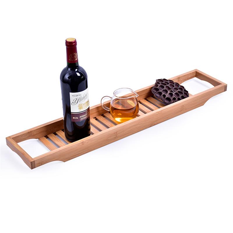 Natural Bamboo Wooden Bathtub Caddy Tray with Rails Ideal Shower Organizer Rack for Bathroom