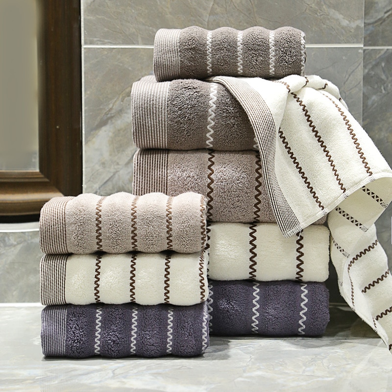 Bath Towel for Adults Cotton Thickened 70x140cm Stripes Absorbent Soft Bathroom Towel Set Face Hand Towels Home Hotel Quick Dry
