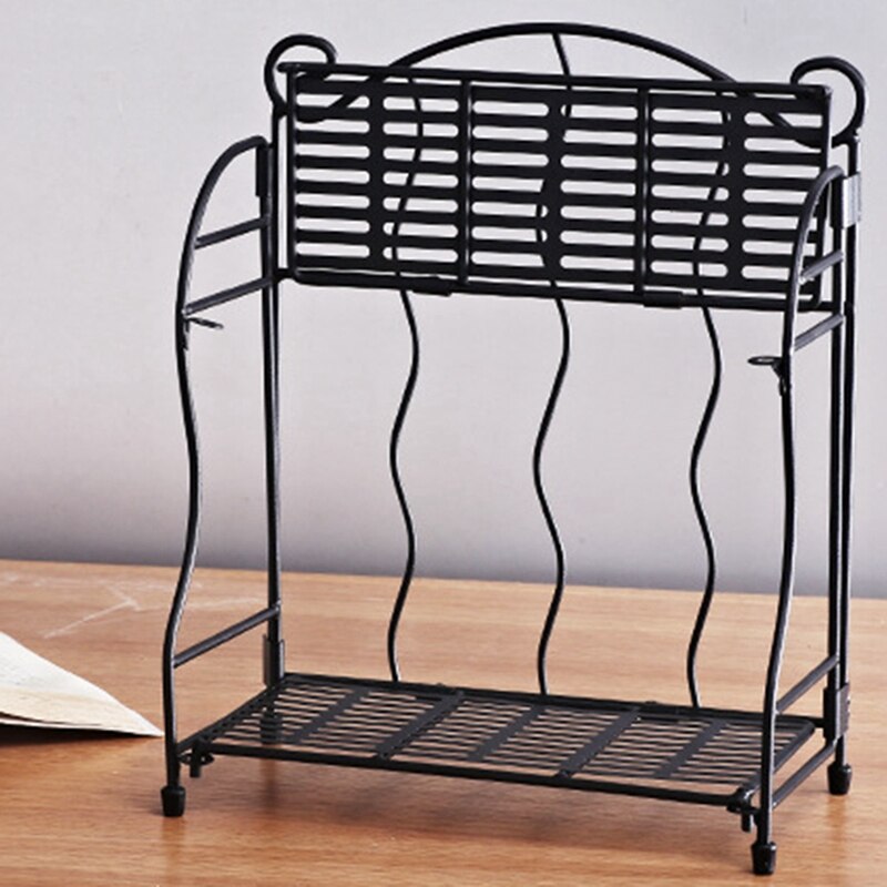 Twee-Tier Desktop Opslag Boekenplank Verticale Patroon Desktop Boekenplank Eenvoudige Plank Gratis Geperforeerde Ijzer Boek Plank