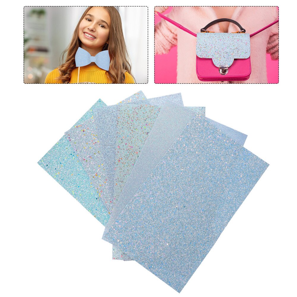 6pcs Blue Series Faux Leather Sheet Synthetic Leather Sheets DIY Materials
