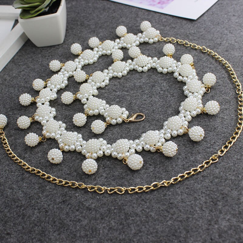 Cinturón de Metal decorativo con perlas para mujer, Cinturón fino con gancho de cuentas, cadena de cintura, vestido, 1 ud.