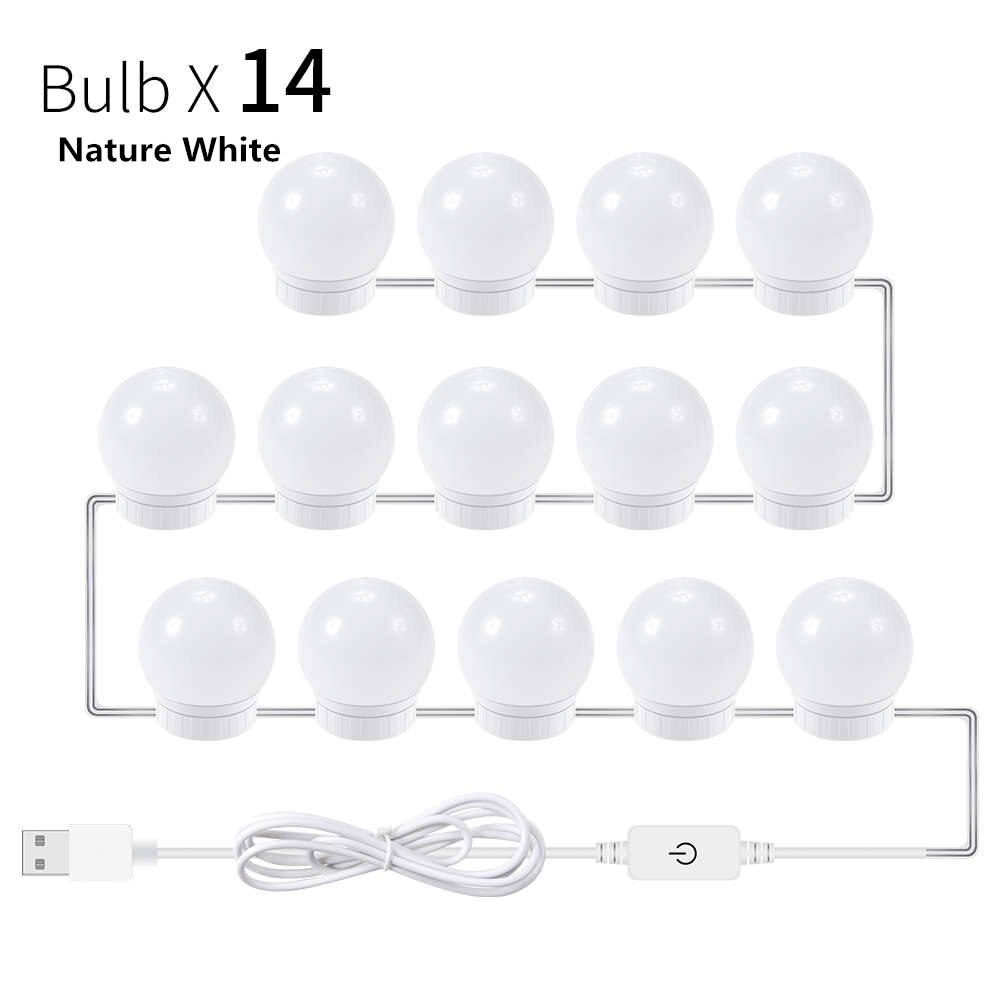 Led Make-Up Spiegel Lampen Usb Hollywood Make Up Lamp Vanity Lights Badkamer Kaptafel Verlichting Dimbare Led Wandlamp: Type-A-White-14Bulbs
