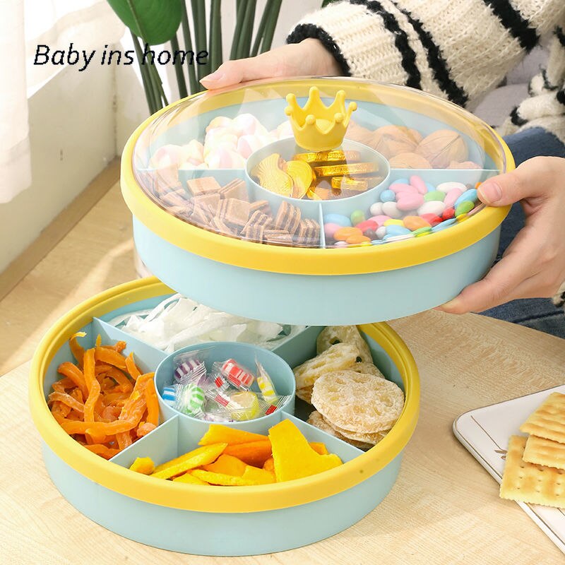1 and 2 layer 5-Compartment Food Storage Tray Dried Fruit Snack Plate Appetizer Serving Platter for Party Candy Pastry Nuts Dish