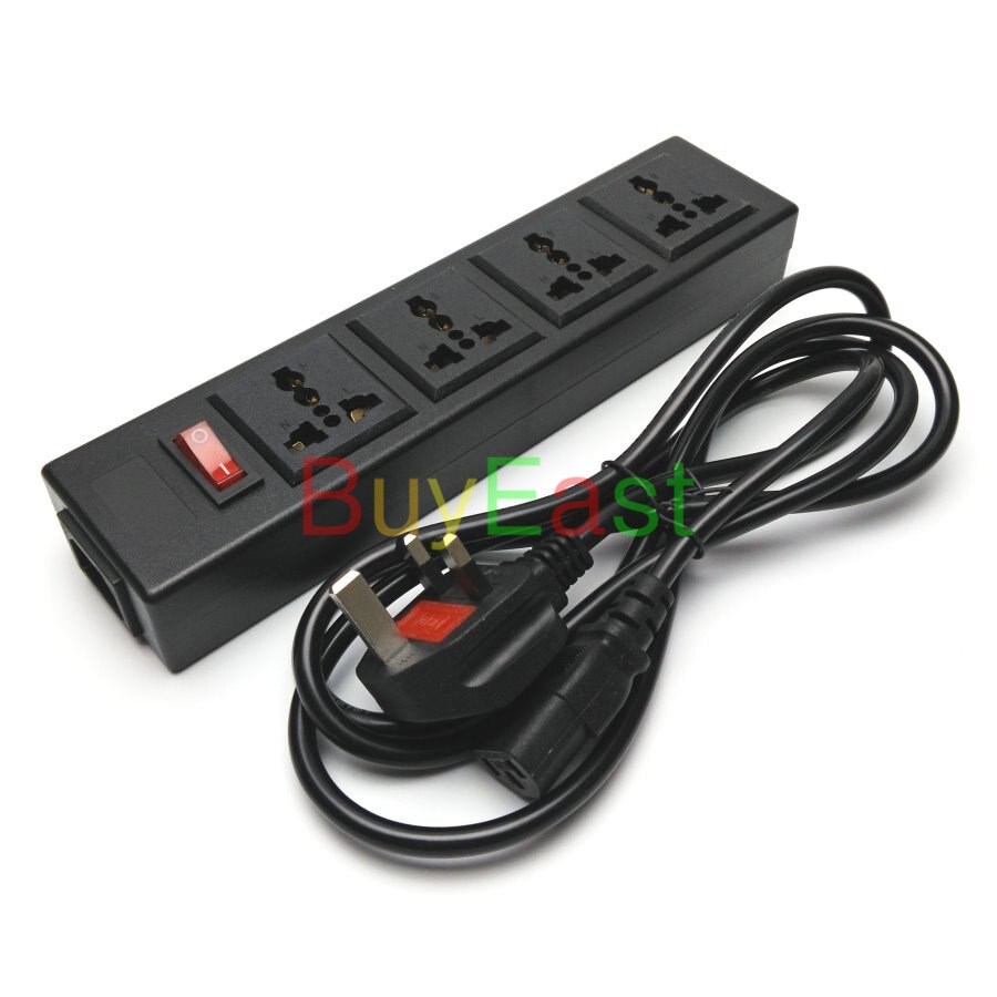 UK Plug 4 Ways Multi Outlet Extension Power Strip Convert World Plug With LED Main Switch AC100~250V Max 13A