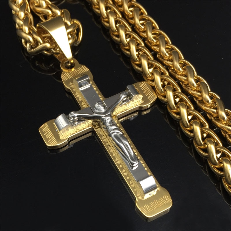 Witaya Crucifix Cross Ketting Goud/zilver tone Rvs Ketting Voor Mannen Sieraden Jesus Stuk