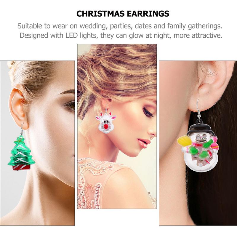 4 Pairs of Christmas Party Earrings LED Light Up Lady Night Party Earrings